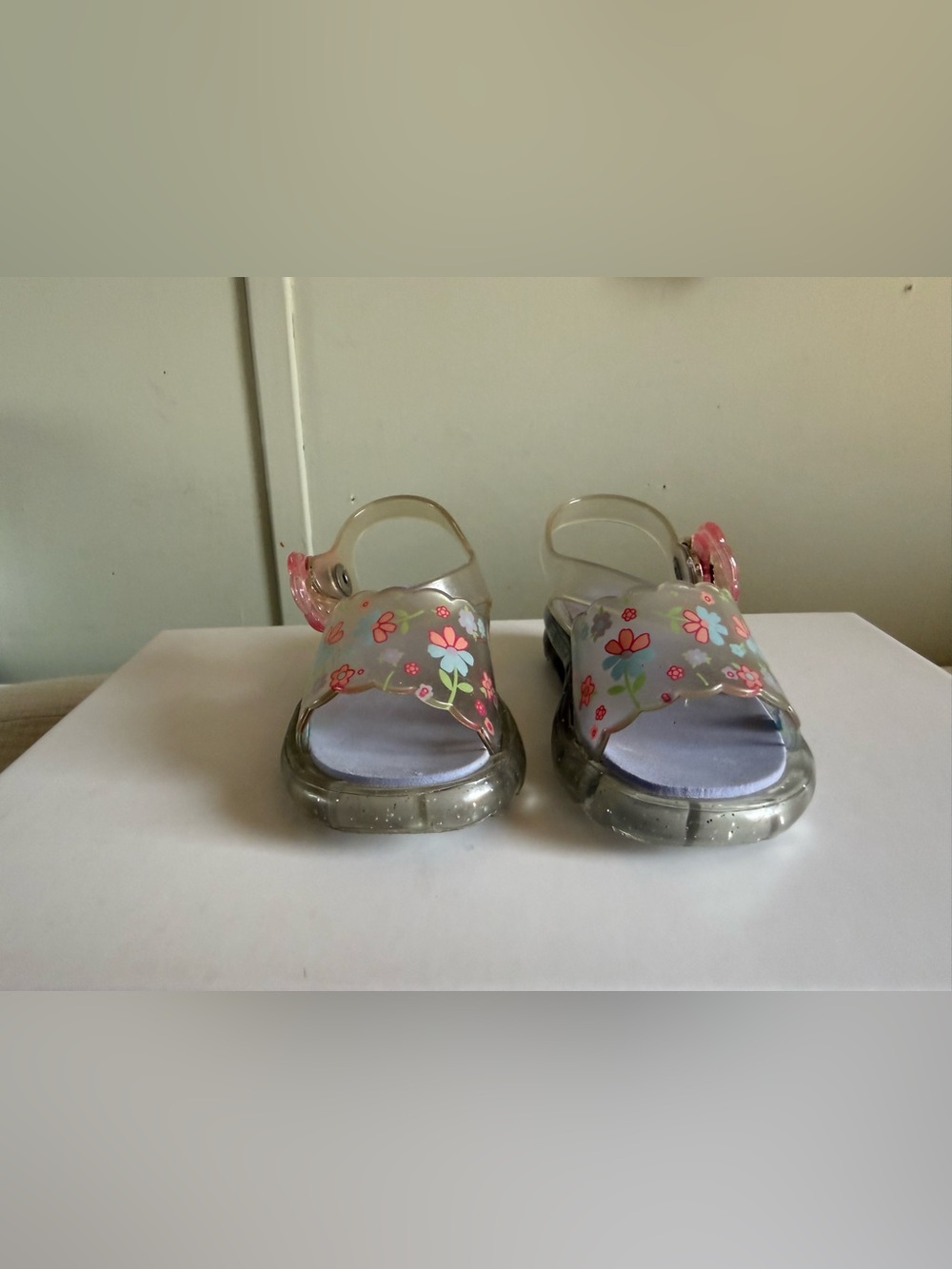 Kids Clear Floral Jelly Sandals in Pink and Purple